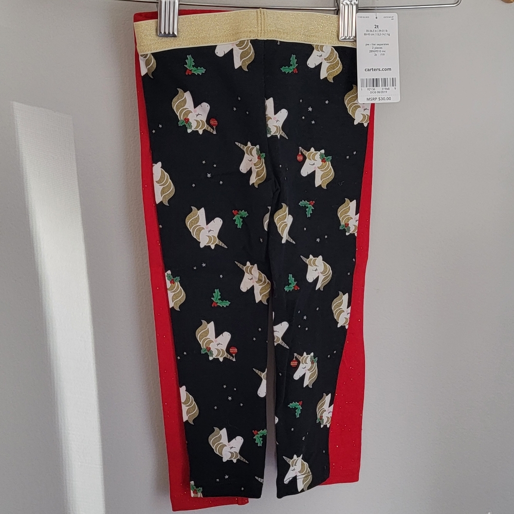Carter's NWT 2 Piece Little Girl's Christmas Holiday Leggings Set 2T Unicorn